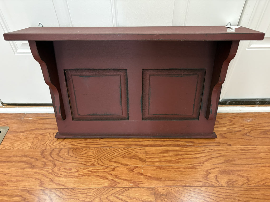Primitive Barn Red Wood Wall Shelf with Raised Panel Detailing