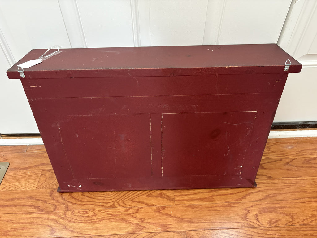 Primitive Barn Red Wood Wall Shelf with Raised Panel Detailing