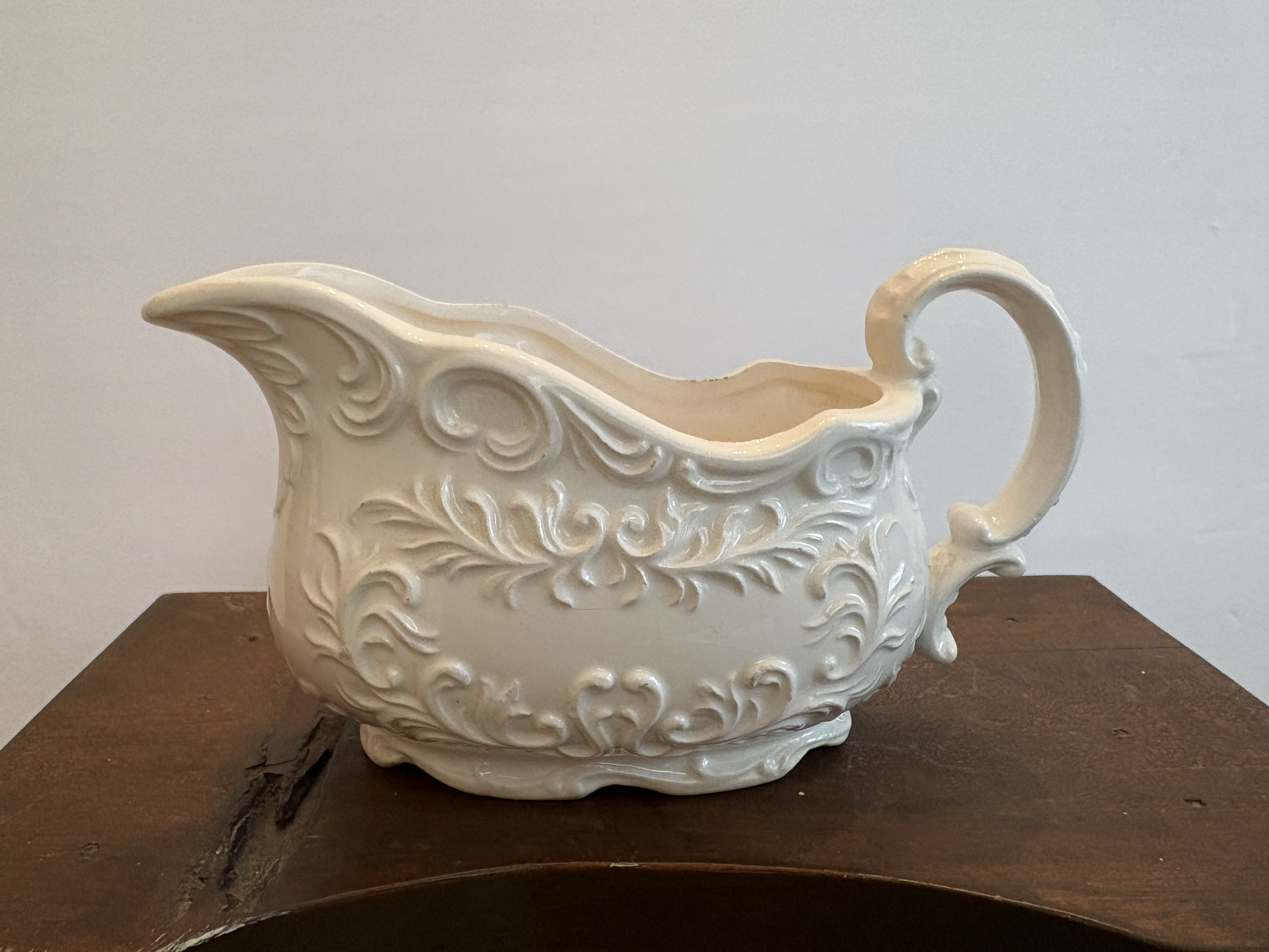 White Embossed Ceramic Gravy Boat