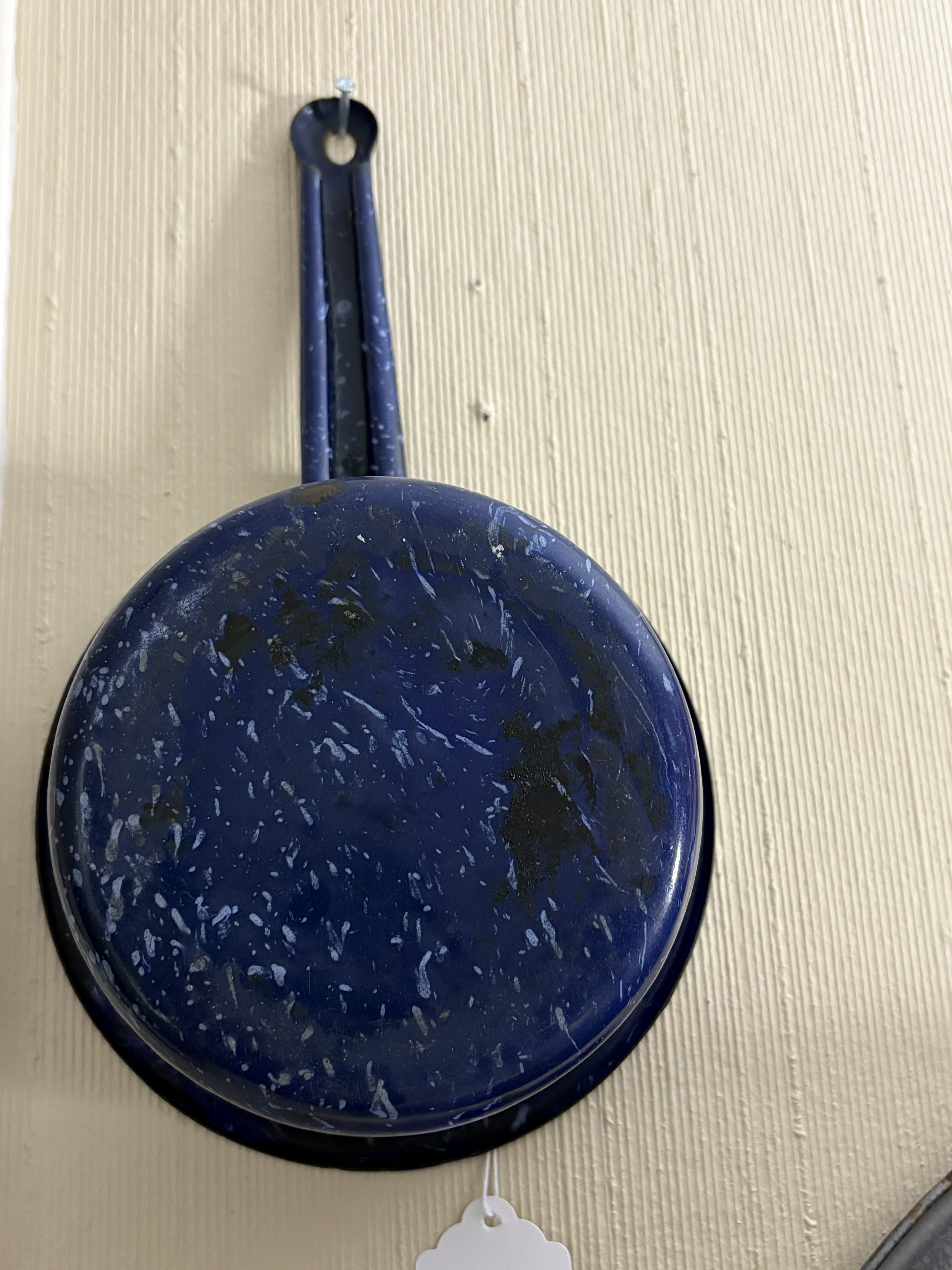 Cobalt Blue Speckled Enamelware Saucepan — Graniteware Camping Pot with Hanging Handle