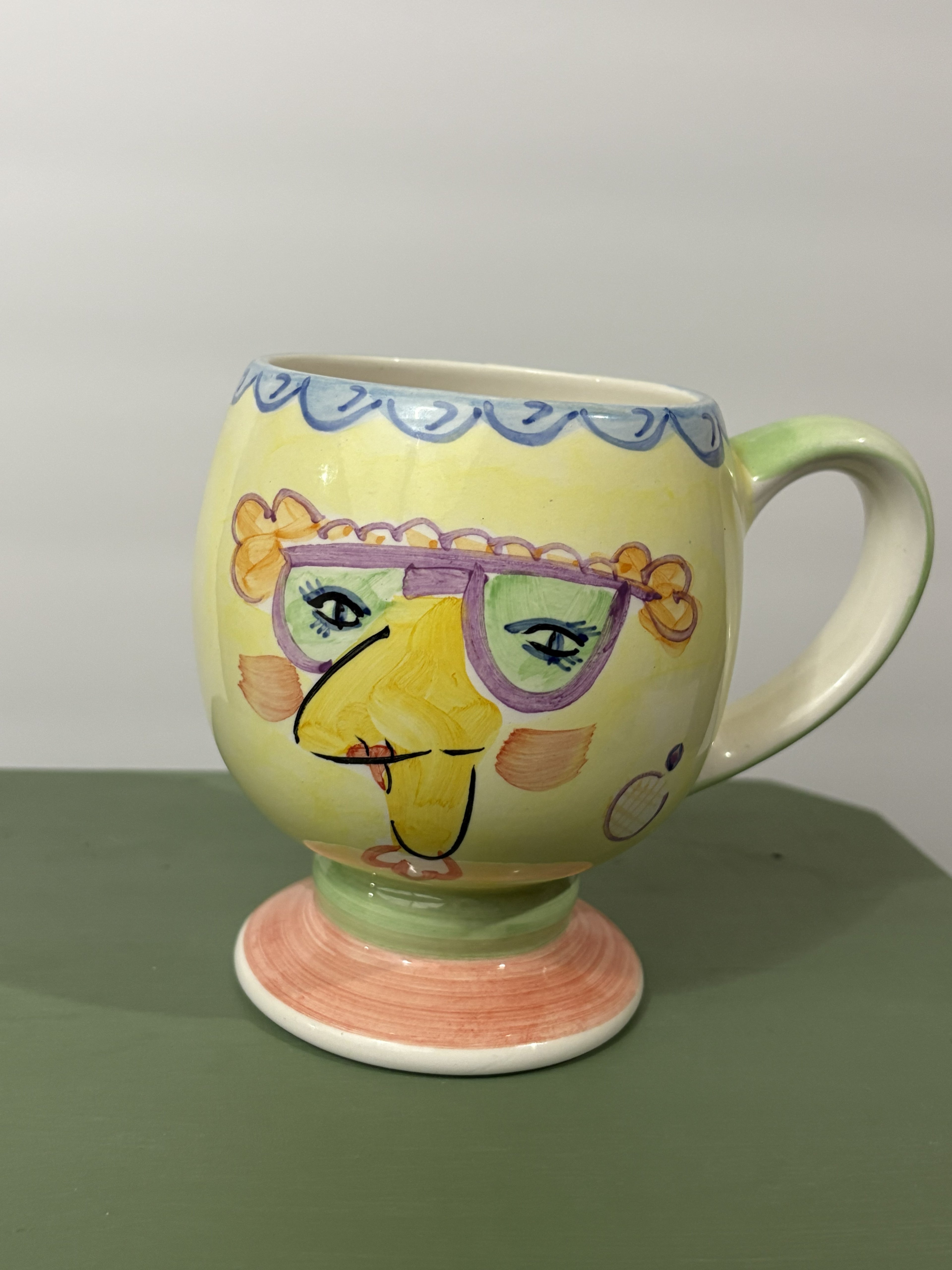 Centrum Ceramics "Hen Party" Footed Mug by Conrad Celi — Whimsical Hand-Painted Hen with Glasses