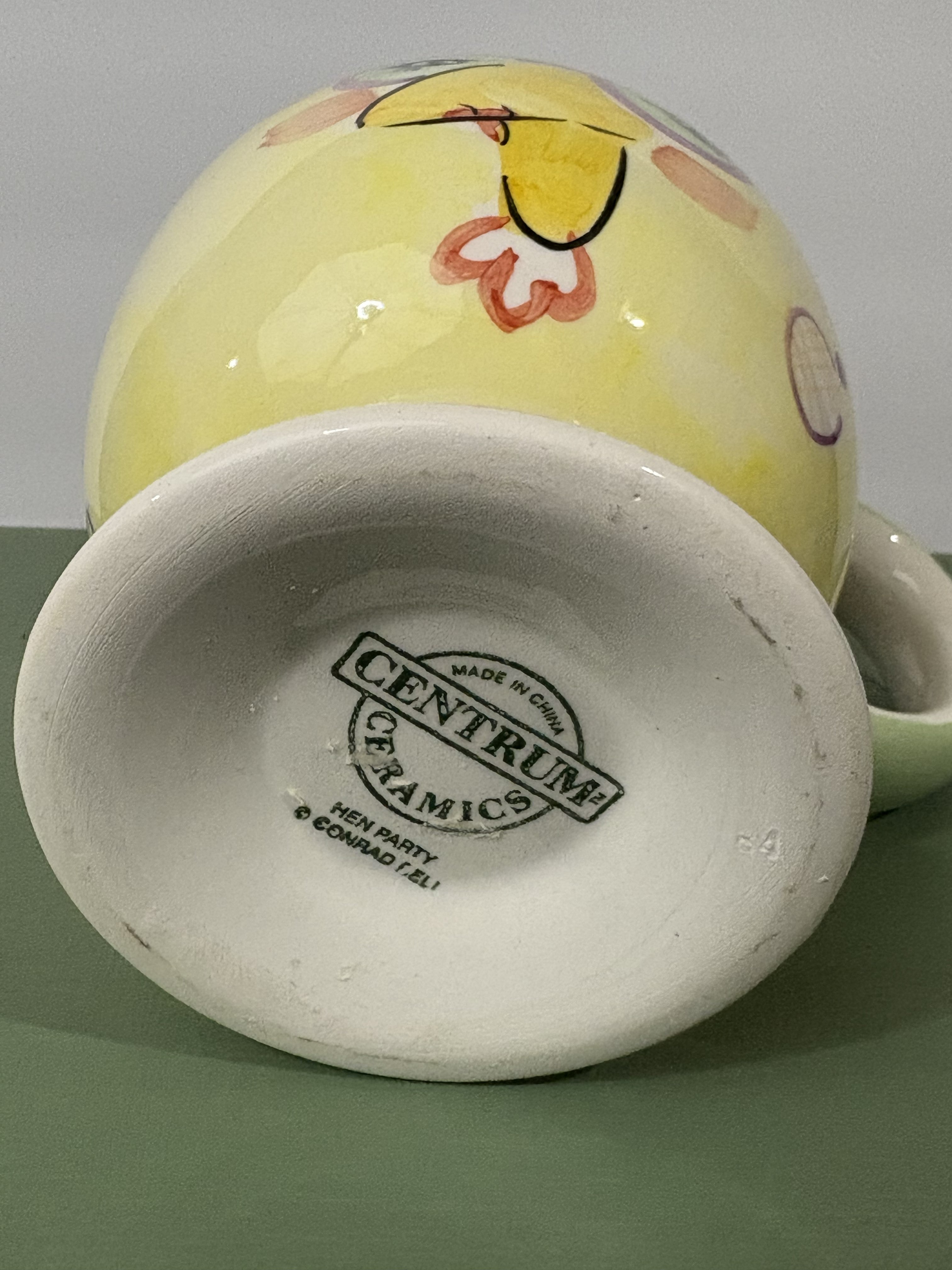 Centrum Ceramics "Hen Party" Footed Mug by Conrad Celi — Whimsical Hand-Painted Hen with Glasses