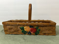 Hand-Painted Fruit Motif Woven Basket — Rectangular Bamboo Gathering Basket with Arched Handle