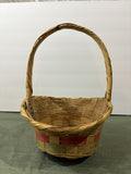 Woven Easter Basket with Pink and Green Striped Band — Tall Arched Handle