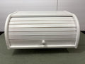 White Wooden Roll-Top Bread Box — Tambour Front Farmhouse Kitchen Counter Storage