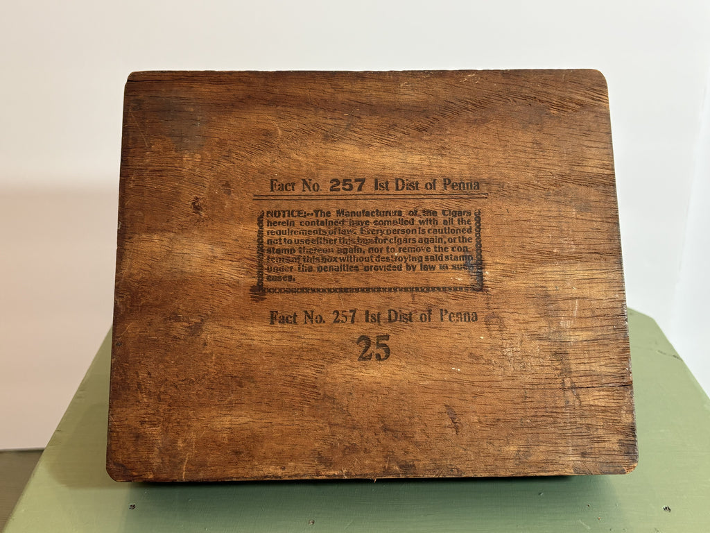 Antique Pennsylvania "Anniversary Golden Veil" Hand-Made Cigar Box — Dovetailed Oak with Brass Latch