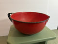 Vintage Red and Black Enamelware Mixing Bowl with Pour Spout — Mid-Century Farmhouse Kitchen Batter Bowl
