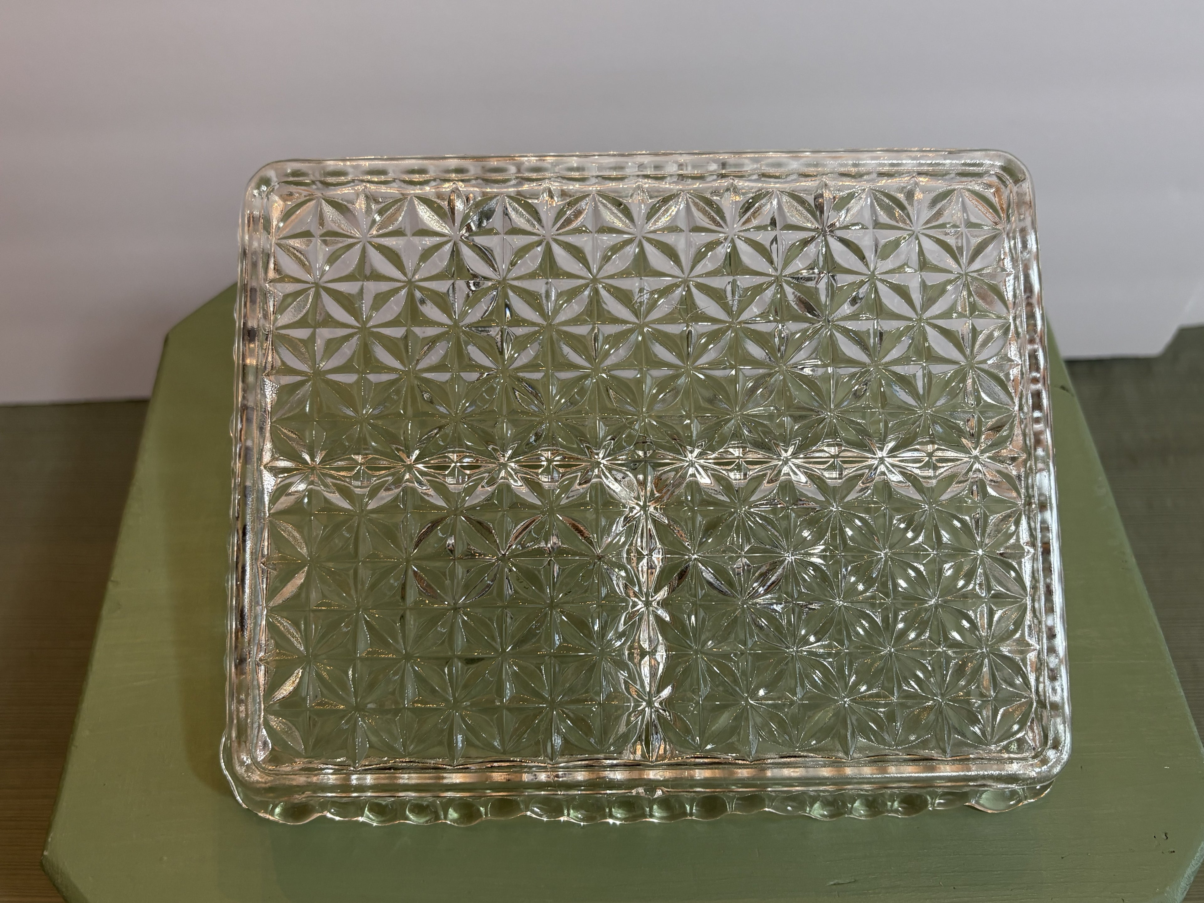 Pressed Glass Divided Relish Tray with Daisy & Button Pattern — Mid-Century Rectangular Serving Dish