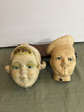 Pair of Vintage Chalkware Chef String Holders — 1940s-1950s American Kitchen Figural Wall Hangings, Distressed Antique Patina